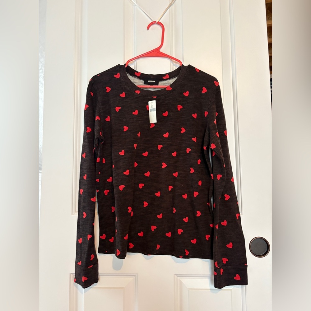 Anthropologie Monrow Black Pullover Heart Sweater Size Large